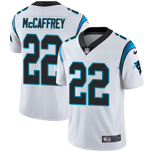 Nike Panthers #22 Christian McCaffrey White Men's Stitched NFL Vapor Untouchable Limited Jersey - Click Image to Close